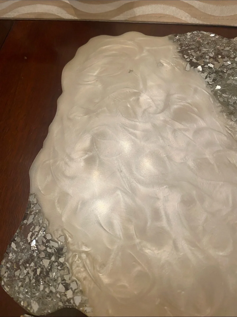 Custom  Unique Handmade  Gold Swirl Vanity Tray with Silver Geode Accent Pewter